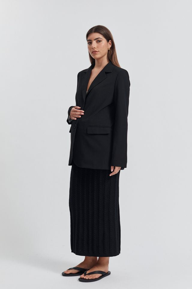 Maternity Cable Knit Maxi Skirt (Black) 1