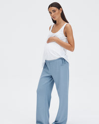 Low Rise Maternity Rib Cotton Pants (Marine Blue) 6