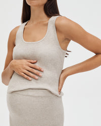 Maternity Ribbed Split Skirt (Taupe Marle) 5