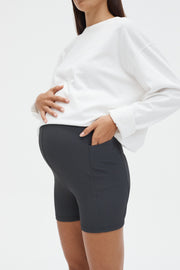 Rib Pocket Maternity Bike Shorts (Washed Black) 4