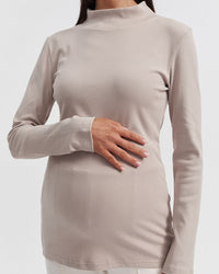 Ribbed Maternity Mock Neck Top (Stone) 2