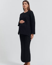 Maternity Cable Knit Maxi Skirt (Black) 4