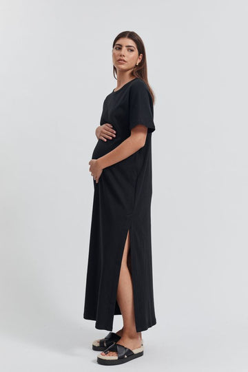 Organic Cotton Maternity Maxi Dress (Black) 1