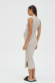Maternity Ribbed Split Skirt (Taupe Marle) 7