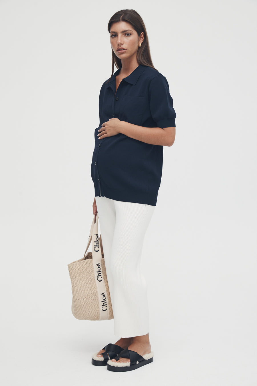 Luxury Maternity Knit Shirt (Navy) 5