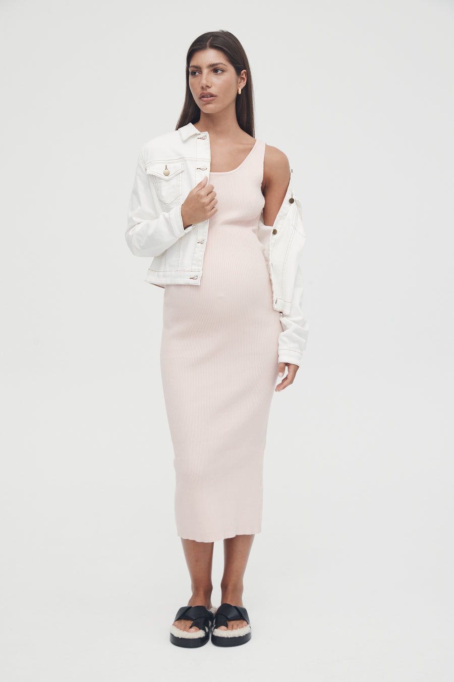 Stretchy Rib Knit Maternity Dress (Pink) 4