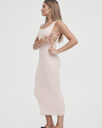 Stretchy Rib Knit Breastfeeding Friendly Dress (Pink) 1