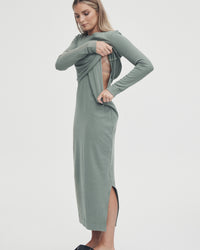 Stretchy Rib Nursing Dress (Olive) 1