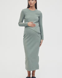 Stretchy Rib Maternity Dress (Olive) 1