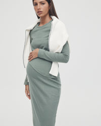 Stretchy Rib Maternity Dress (Olive) 2