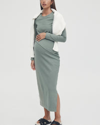 Stretchy Rib Maternity Dress (Olive) 4