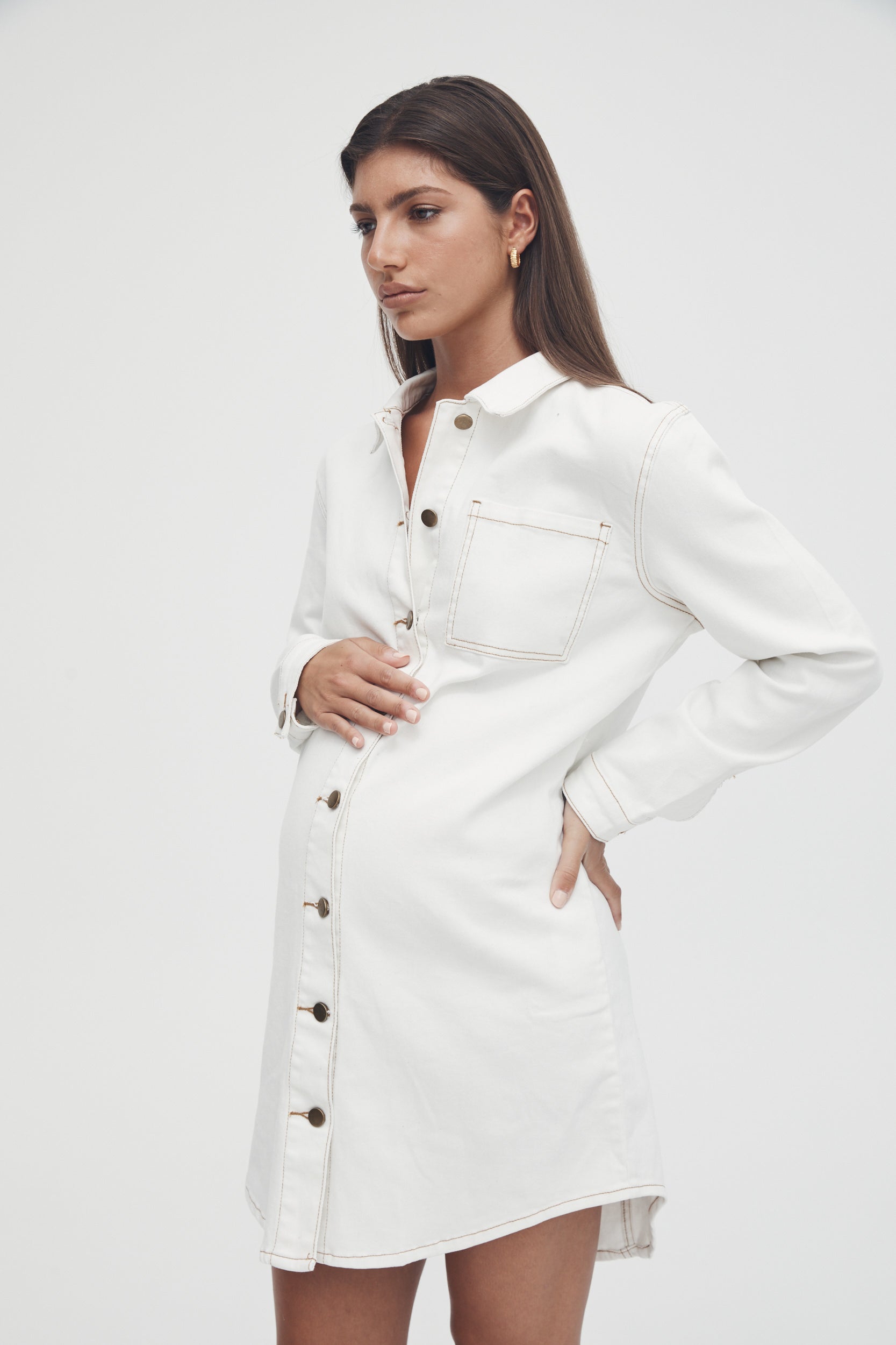 Maternity Denim Shirtdress (White) 1