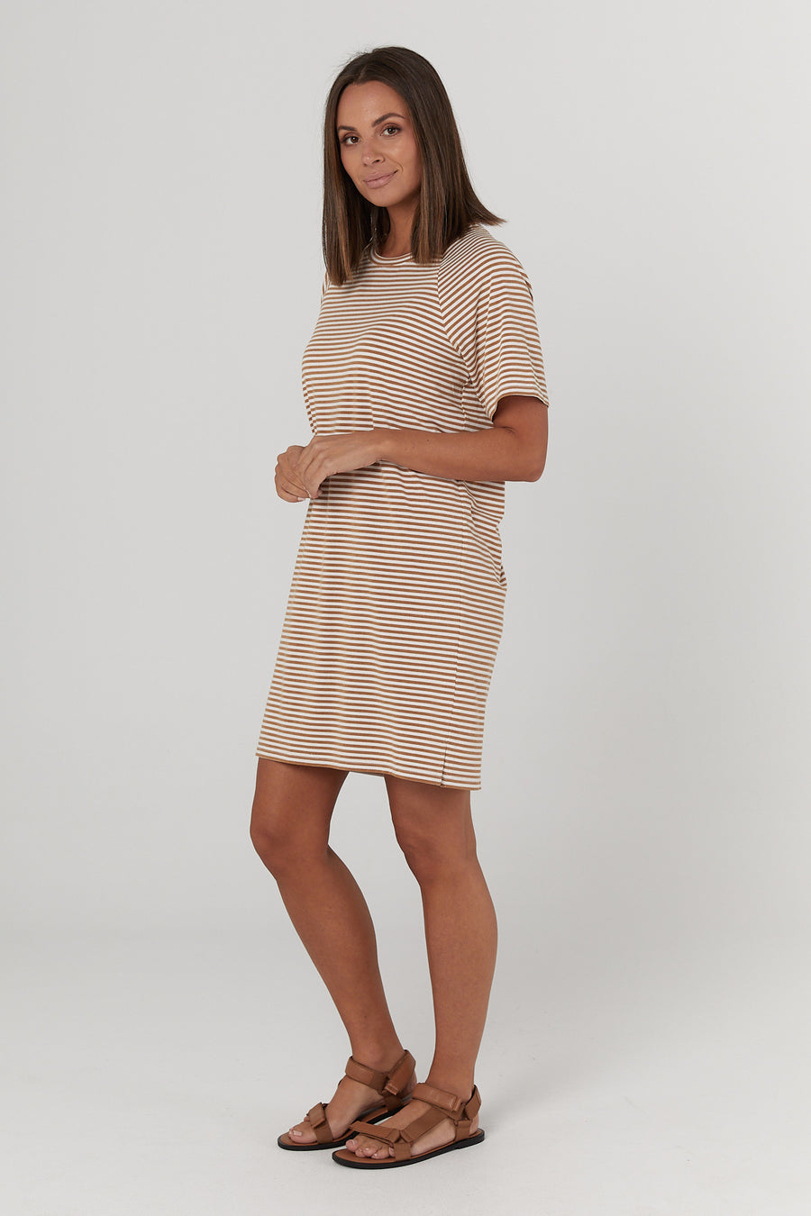 Toulouse Dress (Tan/White Stripe) - FINAL SALE