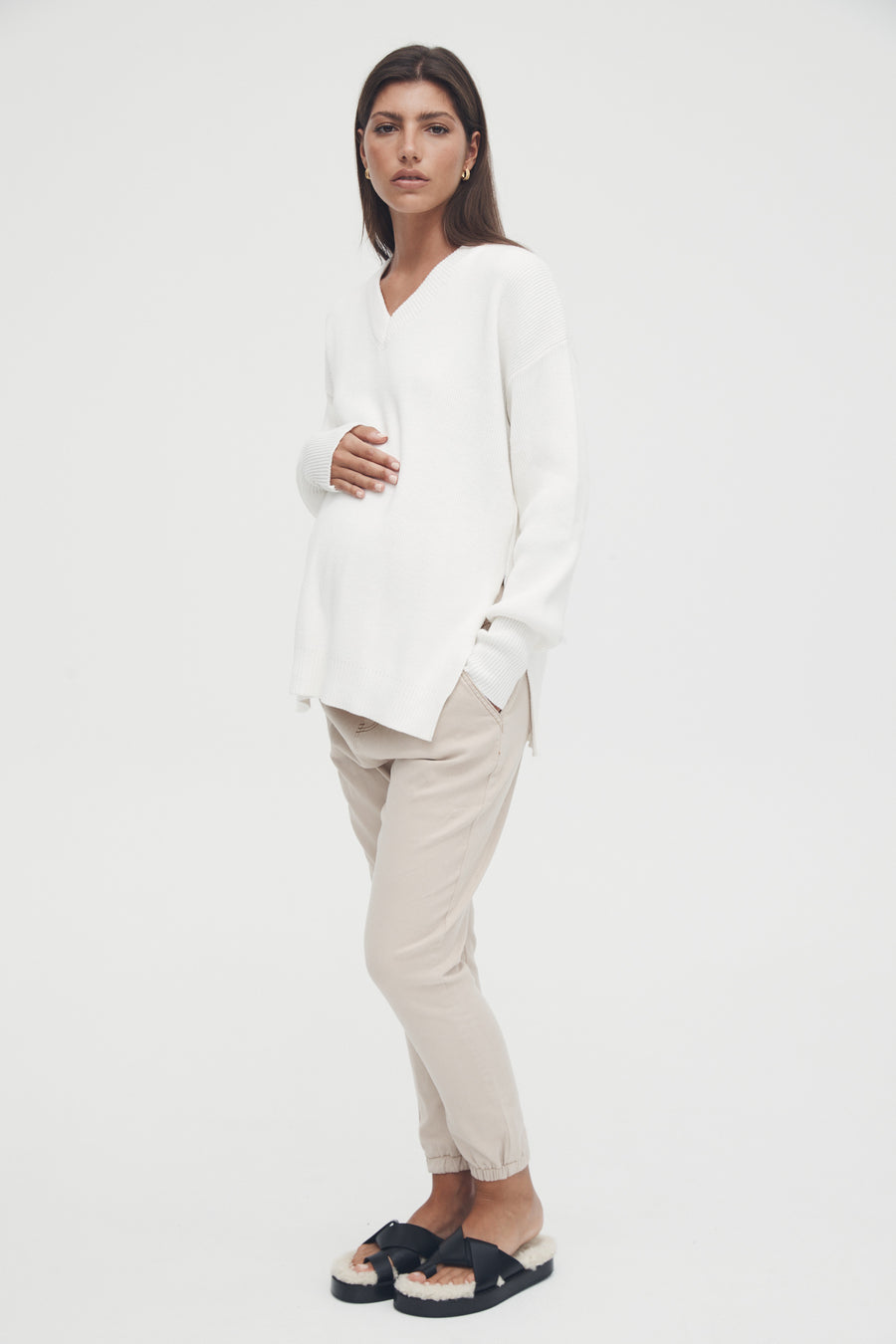 Maternity Denim Joggers (Sandstone) 1