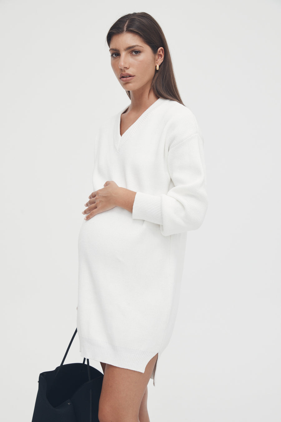 White Maternity Knit Dress 5
