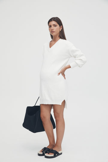 White Maternity Knit Dress 1