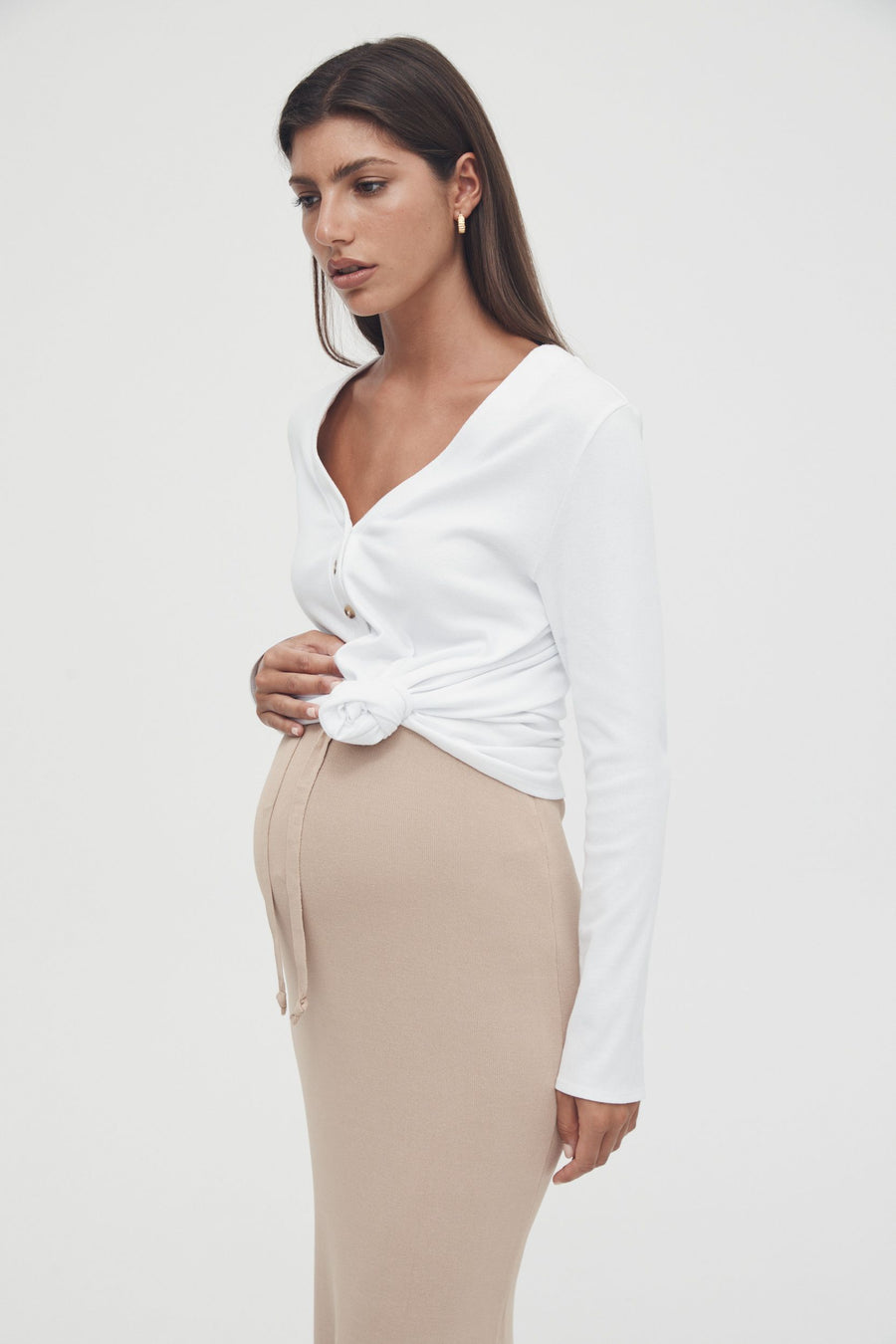 Soft Ribbed Maternity Tee (White) 2