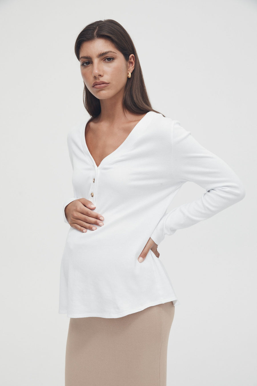 Soft Ribbed Maternity Tee (White) 4
